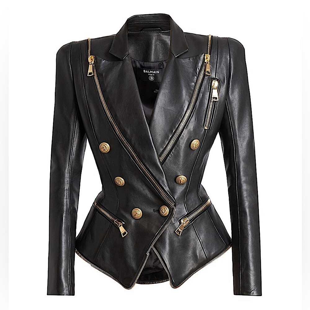 BALMAIN ZIPPER DETAILS LEATHER JACKET IN BLACK - Picture 2 of 16